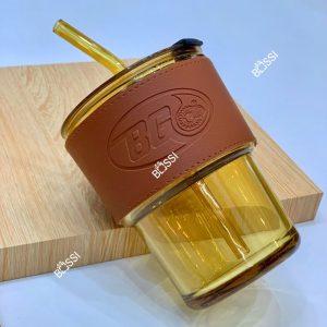 Cốc thuỷ tinh bọc da PU 350ml logo BG