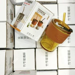 Cốc thuỷ tinh bọc da PU 350ml logo BG