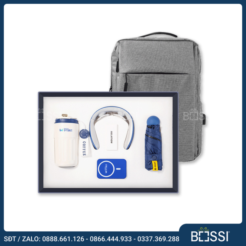 Bộ quà tặng 4 SP Cốc giữ nhiệt + Ô + sạc dự phòng + massage Bộ quà tặng 4 SP Cốc giữ nhiệt + Ô + sạc dự phòng + massage
