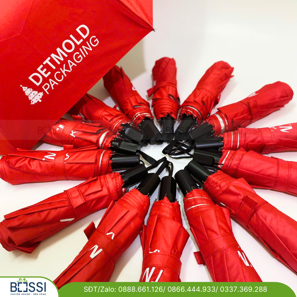 Ô gấp 3 tone đỏ in logo DEMOTH PACKAGIN