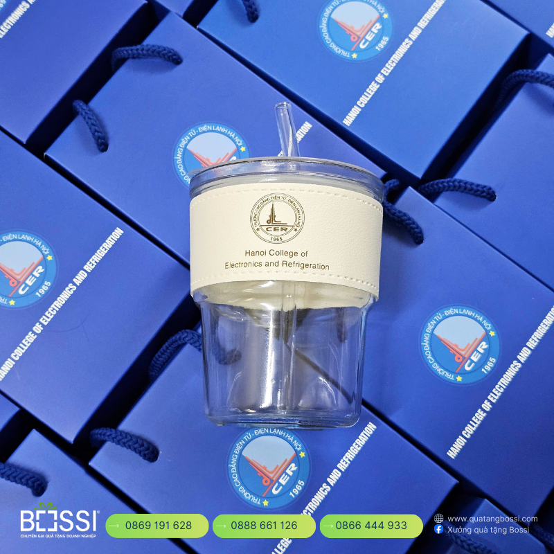 Cốc Thủy Tinh Bọc Da In Logo CER