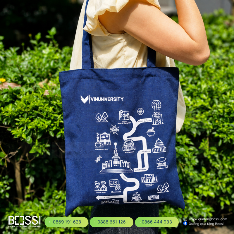 Túi vải canvas quà tặng logo laptop 24h Túi Tote In Logo VinUni