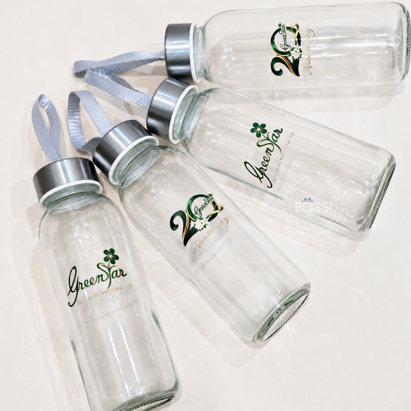 BGN 500ml inox304 nhiệt độ in logo Rikkei Bình Thuỷ Tinh Greenstar