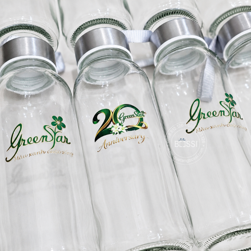 BGN 500ml inox304 nhiệt độ in logo Rikkei Bình Thuỷ Tinh Greenstar